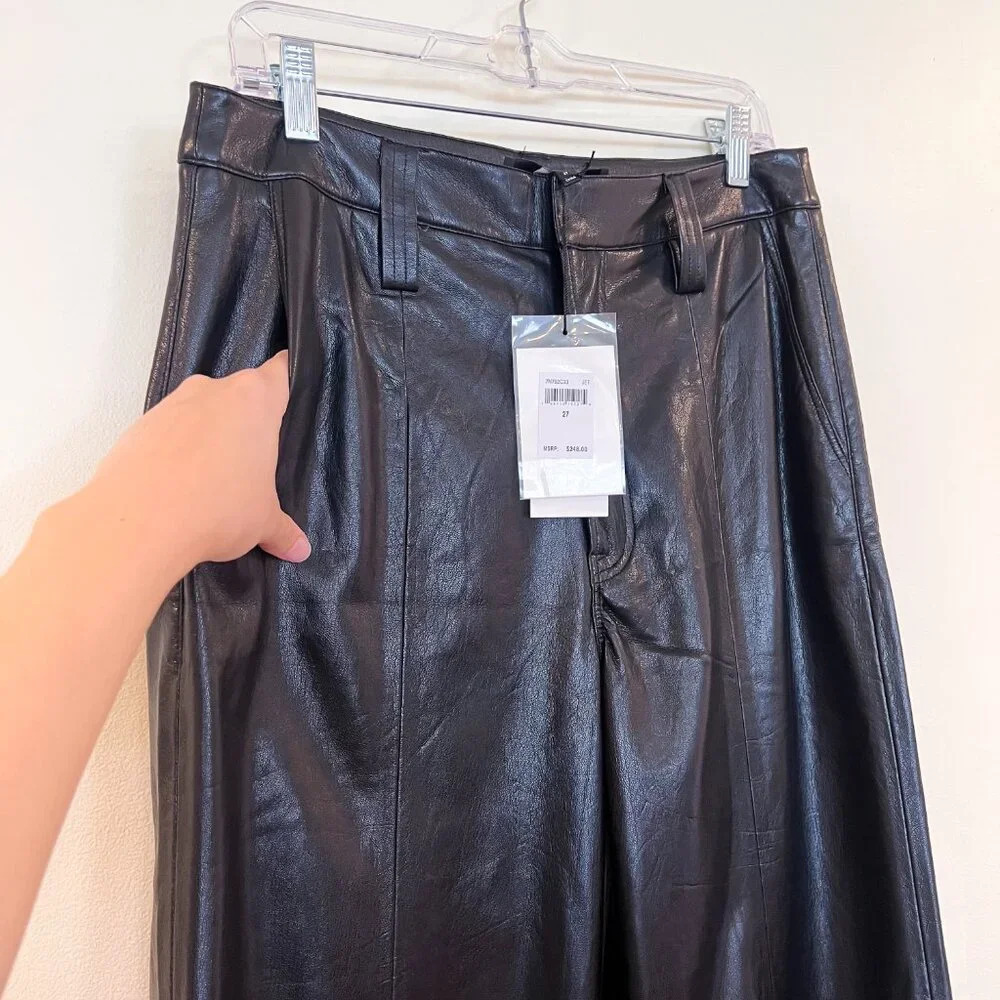 7 For All Mankind Black Vegan Faux Leather Wide Leg Classic Trouser Pants 27 NWT - Picture 4 of 13